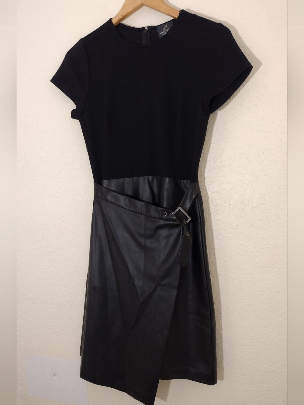 Adrianna Papell Ponte Faux Leather Dress, Black - Picture 9 of 12